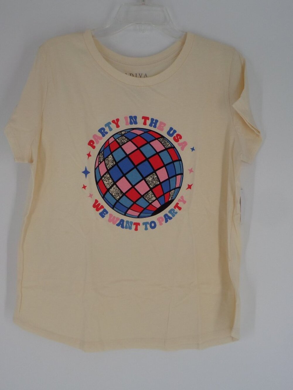 Adiva Woman's Ivory 4th July Party IN the USA Short Sleeve Tee Size 1X NWT